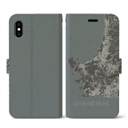 【南さつま（鹿児島県）】地図柄iPhoneケース（手帳タイプ）モノトーン・iPhone XS / X 用