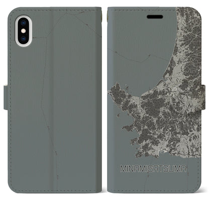 【南さつま（鹿児島県）】地図柄iPhoneケース（手帳タイプ）モノトーン・iPhone XS Max 用