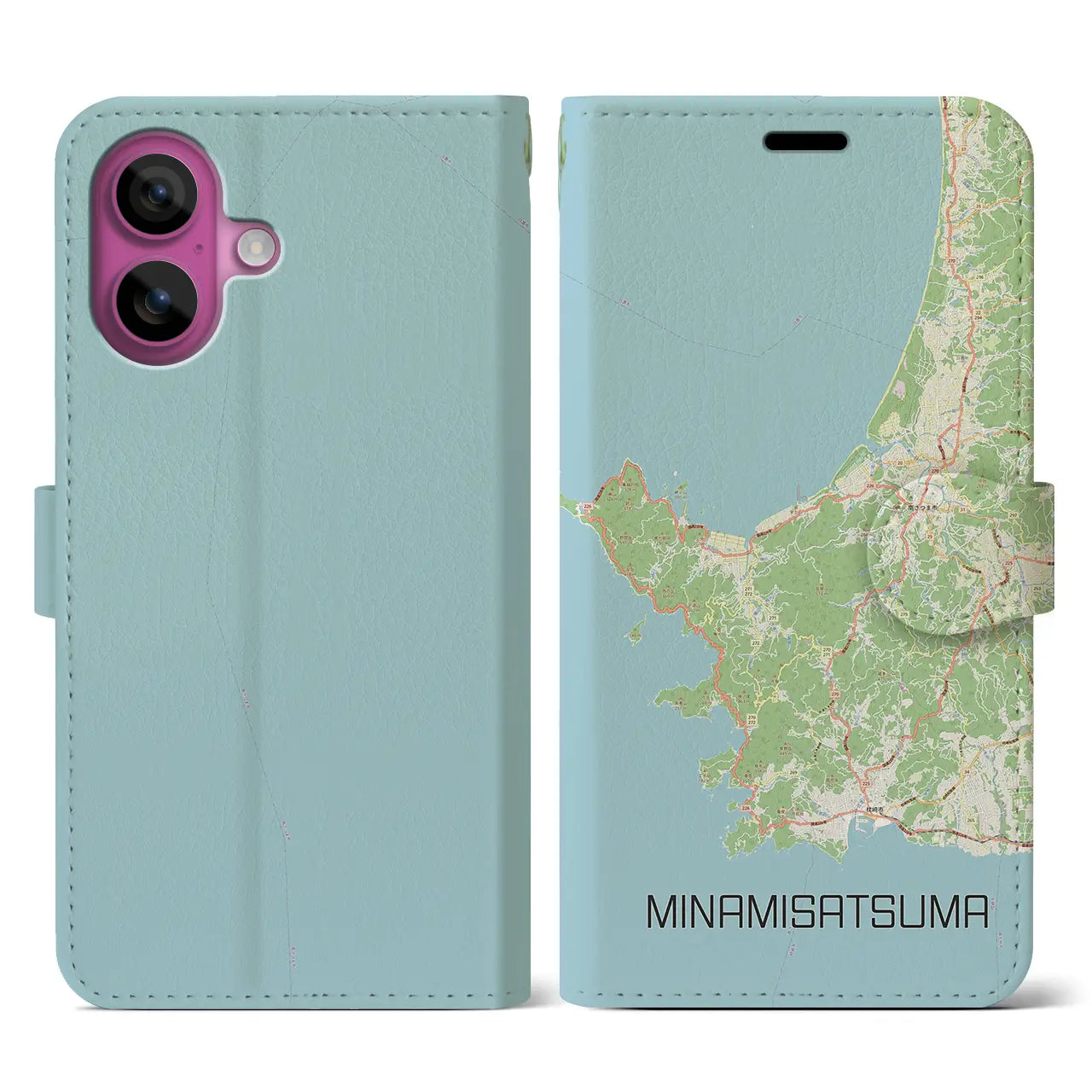 【南さつま（鹿児島県）】地図柄iPhoneケース（手帳タイプ）ナチュラル・iPhone 16 Pro 用