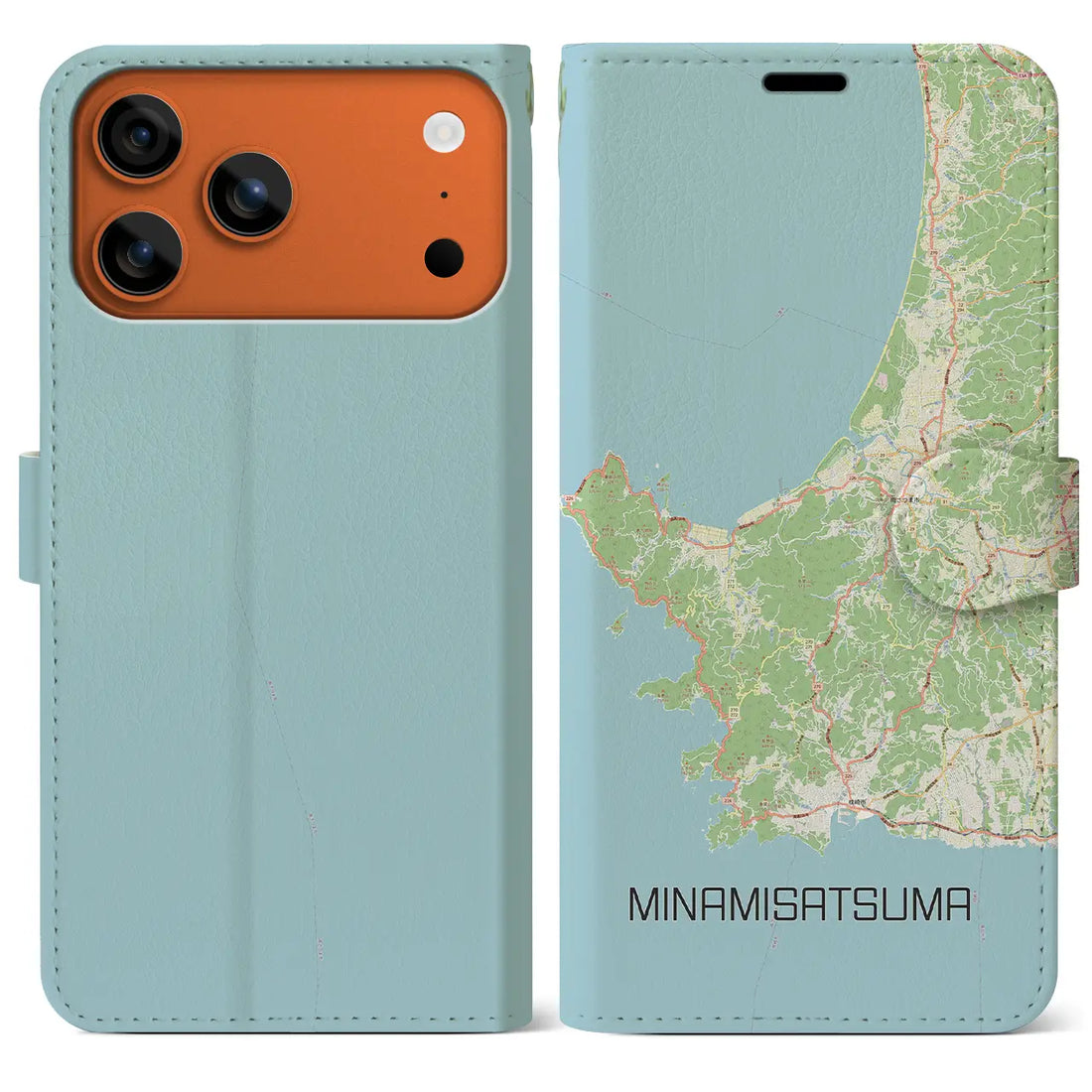 【南さつま（鹿児島県）】地図柄iPhoneケース（手帳タイプ）モノトーン・iPhone 17 Pro Max 用