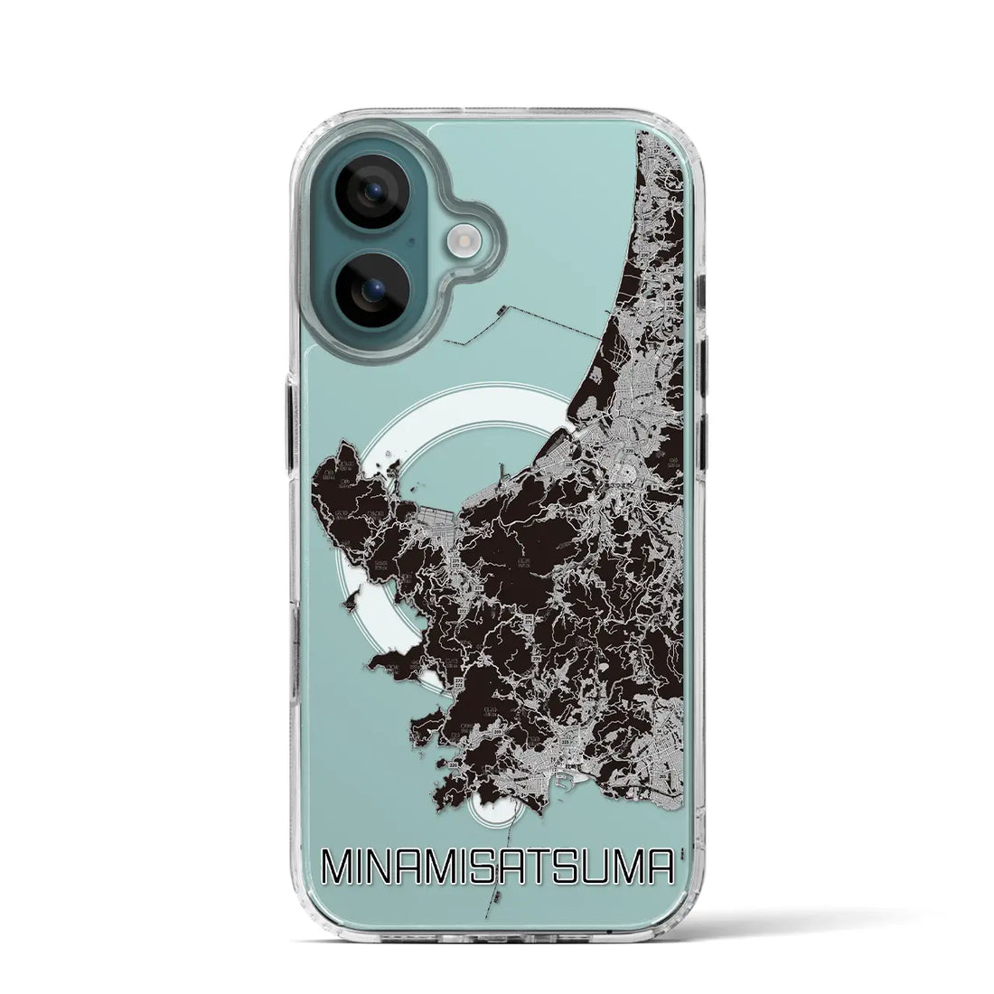 【南さつま（鹿児島県）】地図柄iPhoneケース（MagSafeタイプ）モノトーン・iPhone 16 Pro 用