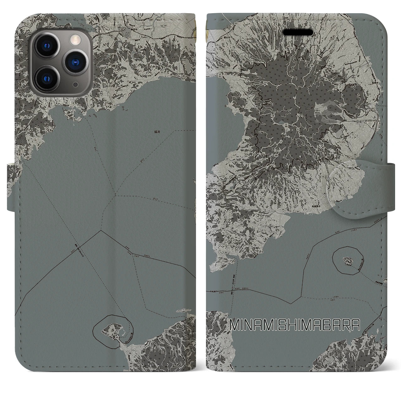 【南島原】地図柄iPhoneケース（手帳両面タイプ・モノトーン）iPhone 11 Pro Max 用