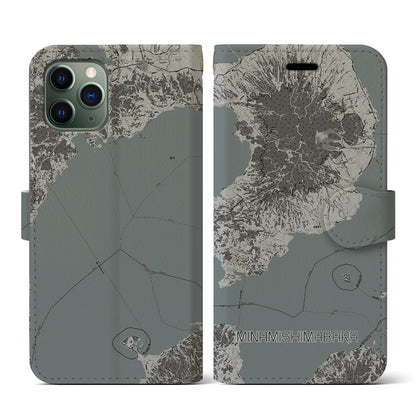 【南島原（長崎県）】地図柄iPhoneケース（手帳タイプ）モノトーン・iPhone 11 Pro 用