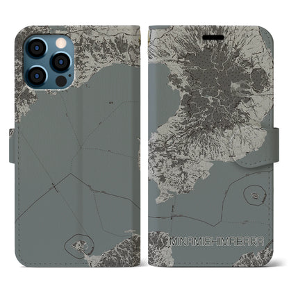 【南島原（長崎県）】地図柄iPhoneケース（手帳タイプ）モノトーン・iPhone 12 / 12 Pro 用