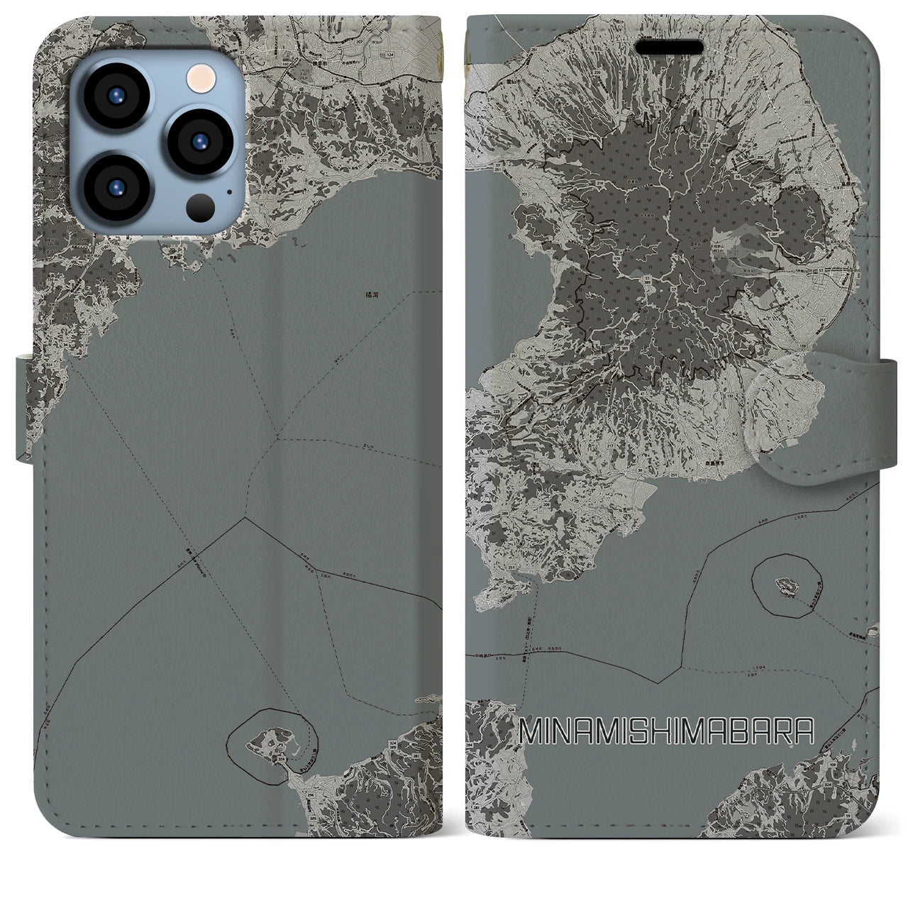 【南島原】地図柄iPhoneケース（手帳両面タイプ・モノトーン）iPhone 13 Pro Max 用