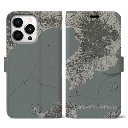 【南島原（長崎県）】地図柄iPhoneケース（手帳タイプ）モノトーン・iPhone 13 Pro 用