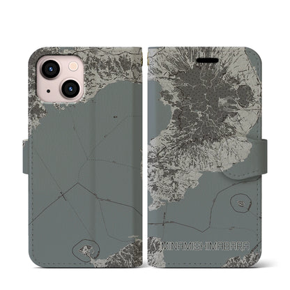 【南島原（長崎県）】地図柄iPhoneケース（手帳タイプ）モノトーン・iPhone 13 mini 用