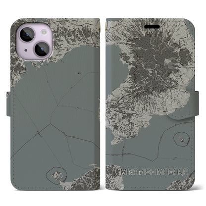 【南島原（長崎県）】地図柄iPhoneケース（手帳タイプ）モノトーン・iPhone 14 用