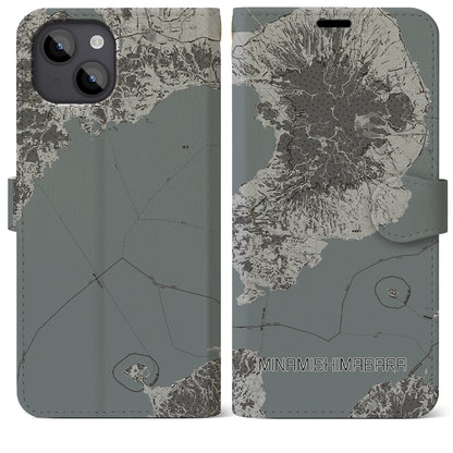 【南島原（長崎県）】地図柄iPhoneケース（手帳タイプ）モノトーン・iPhone 14 Plus 用