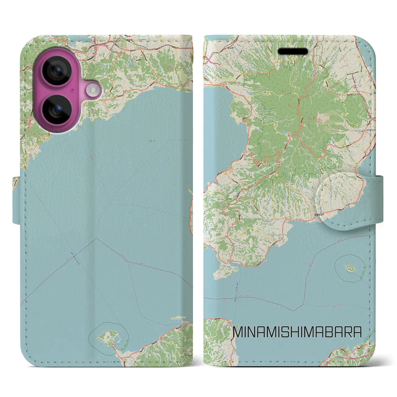 【南島原（長崎県）】地図柄iPhoneケース（手帳タイプ）ナチュラル・iPhone 16 Pro 用