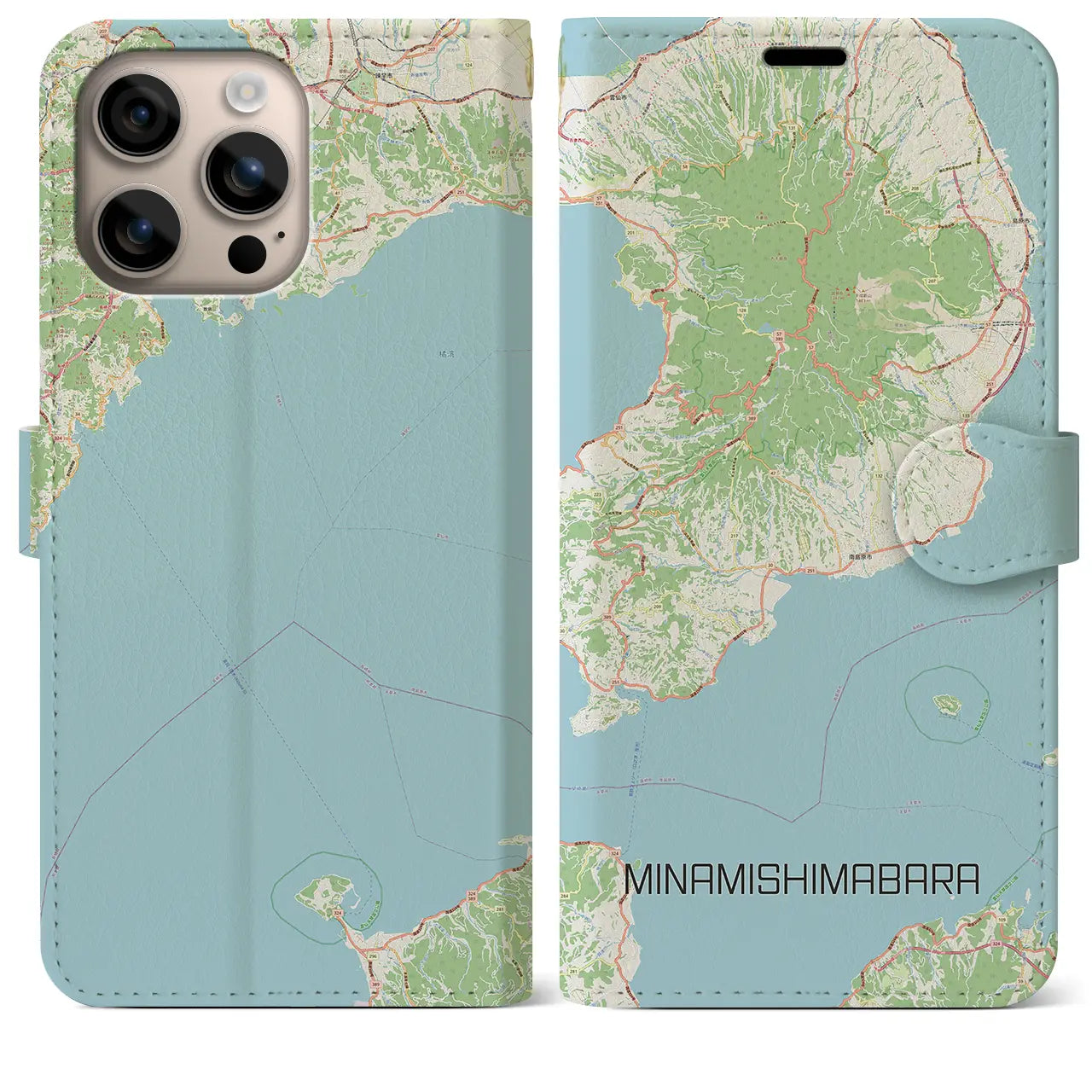 【南島原（長崎県）】地図柄iPhoneケース（手帳タイプ）ナチュラル・iPhone 16 Plus 用