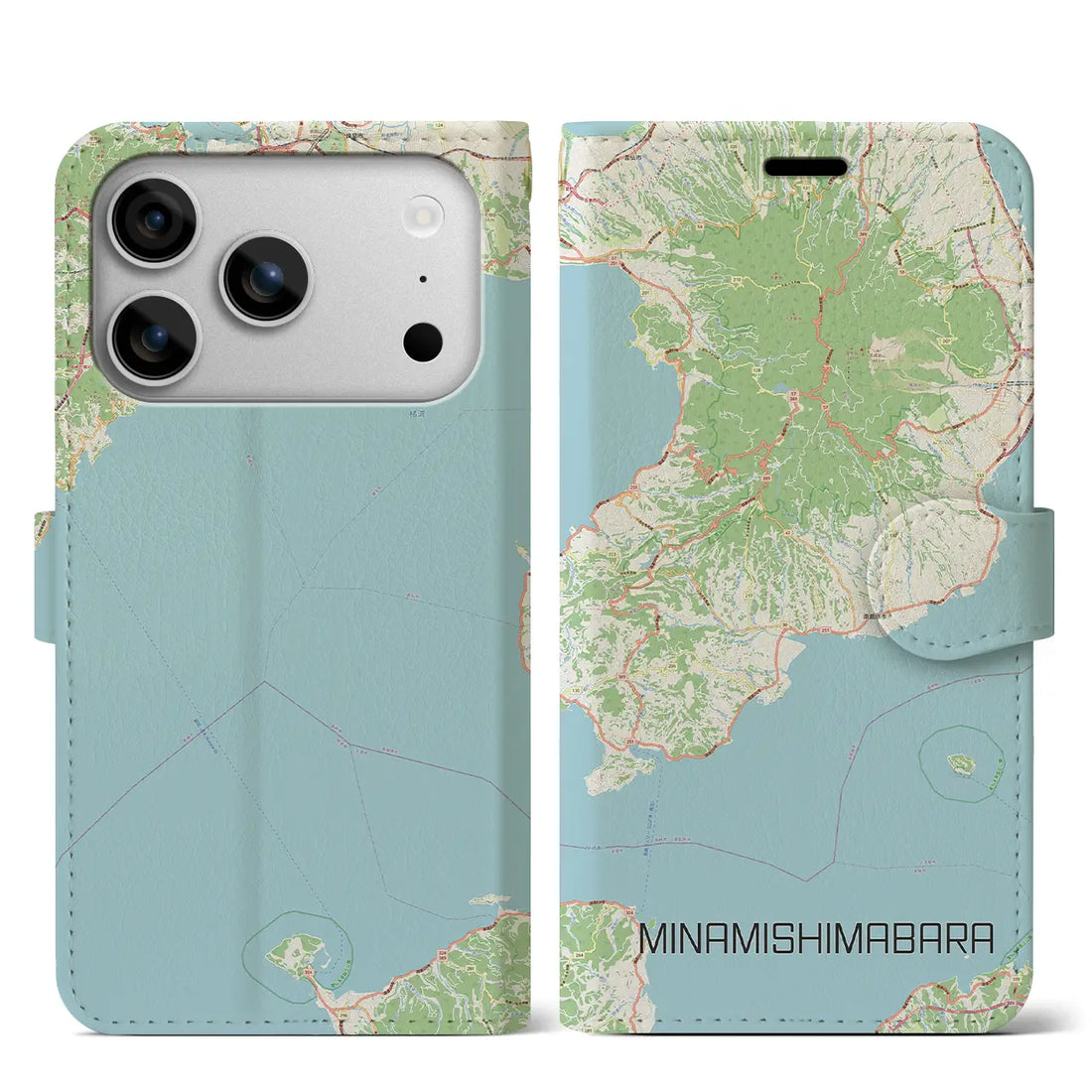 【南島原（長崎県）】地図柄iPhoneケース（手帳タイプ）ナチュラル・iPhone 17 Pro Max 用