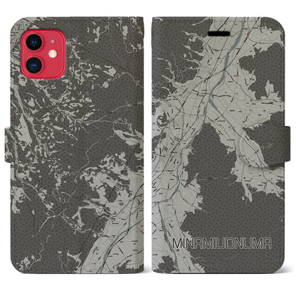 【南魚沼（新潟県）】地図柄iPhoneケース（手帳タイプ）モノトーン・iPhone 11 用