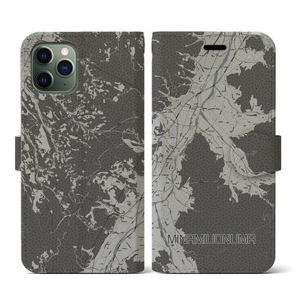 【南魚沼（新潟県）】地図柄iPhoneケース（手帳タイプ）モノトーン・iPhone 11 Pro 用