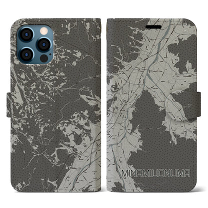【南魚沼（新潟県）】地図柄iPhoneケース（手帳タイプ）モノトーン・iPhone 12 / 12 Pro 用