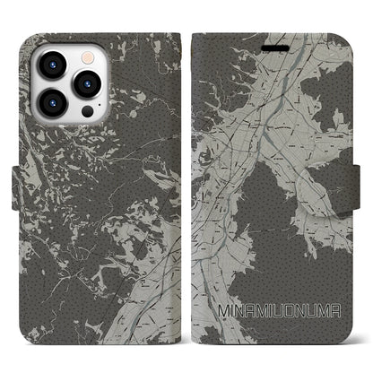 【南魚沼（新潟県）】地図柄iPhoneケース（手帳タイプ）モノトーン・iPhone 13 Pro 用