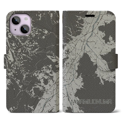 【南魚沼（新潟県）】地図柄iPhoneケース（手帳タイプ）モノトーン・iPhone 14 用