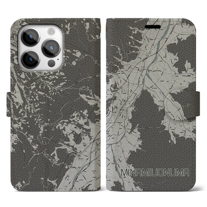 【南魚沼（新潟県）】地図柄iPhoneケース（手帳タイプ）モノトーン・iPhone 14 Pro 用