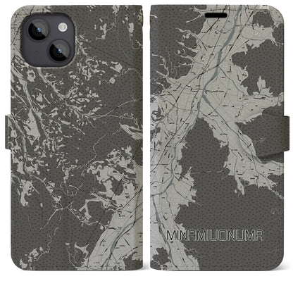 【南魚沼（新潟県）】地図柄iPhoneケース（手帳タイプ）モノトーン・iPhone 14 Plus 用