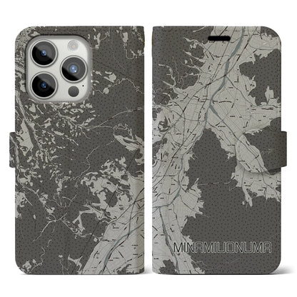 【南魚沼（新潟県）】地図柄iPhoneケース（手帳タイプ）モノトーン・iPhone 15 Pro 用