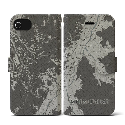 【南魚沼（新潟県）】地図柄iPhoneケース（手帳タイプ）モノトーン・iPhone SE（第3 / 第2世代） / 8 / 7 / 6s / 6 用