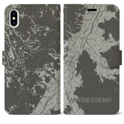 【南魚沼（新潟県）】地図柄iPhoneケース（手帳タイプ）モノトーン・iPhone XS Max 用