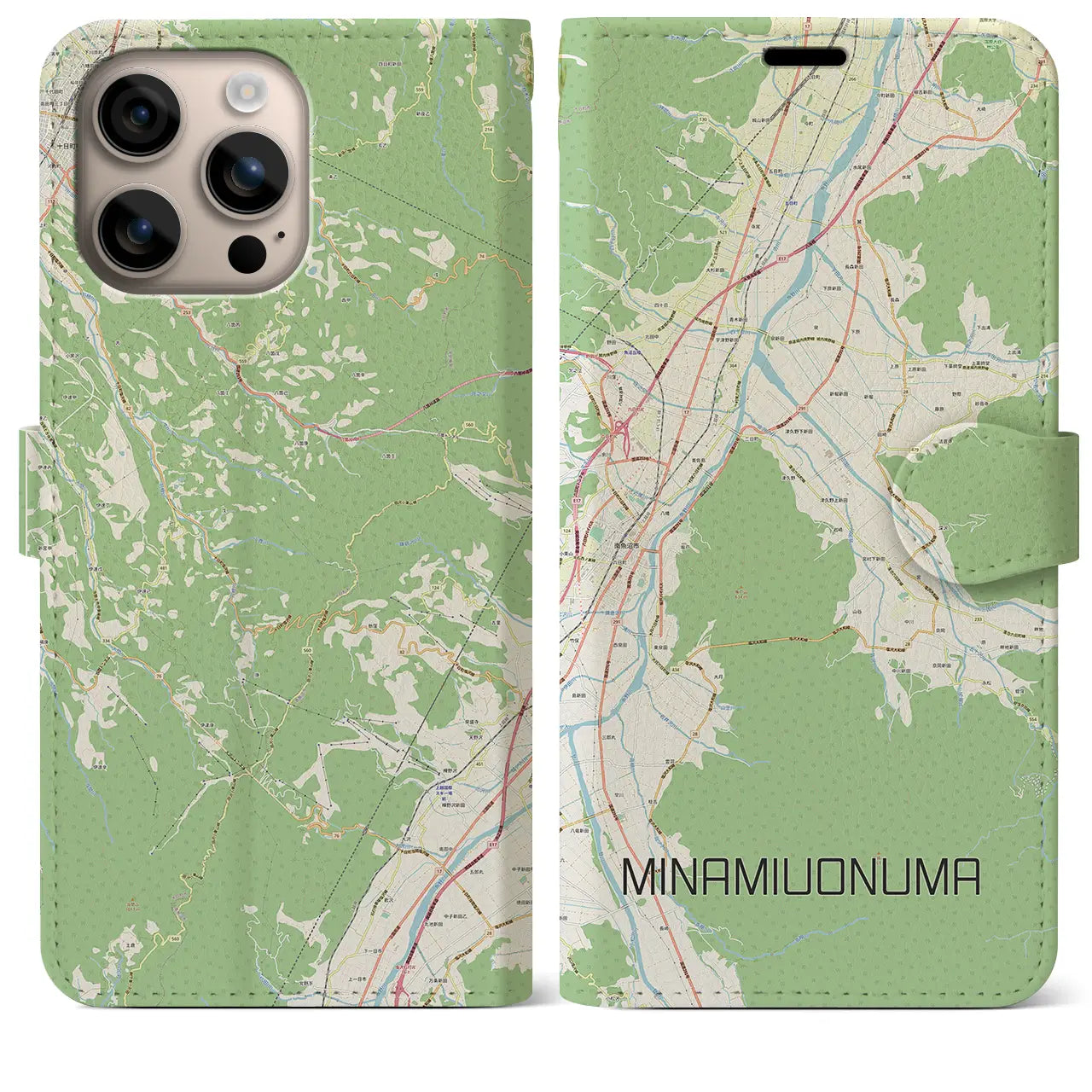 【南魚沼（新潟県）】地図柄iPhoneケース（手帳タイプ）ナチュラル・iPhone 16 Plus 用