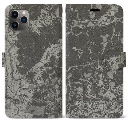 【南山城（京都府）】地図柄iPhoneケース（手帳タイプ）モノトーン・iPhone 11 Pro Max 用