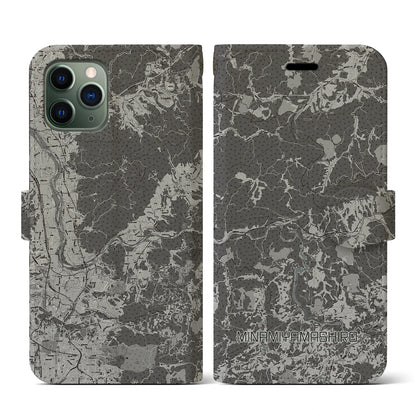 【南山城（京都府）】地図柄iPhoneケース（手帳タイプ）モノトーン・iPhone 11 Pro 用