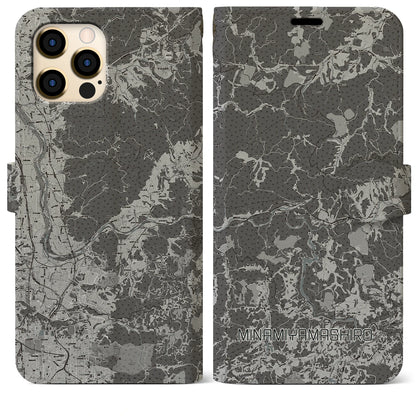 【南山城（京都府）】地図柄iPhoneケース（手帳タイプ）モノトーン・iPhone 12 Pro Max 用