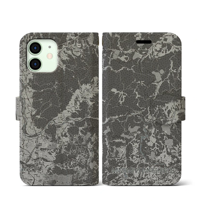 【南山城（京都府）】地図柄iPhoneケース（手帳タイプ）モノトーン・iPhone 12 mini 用