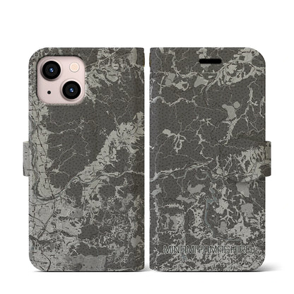 【南山城（京都府）】地図柄iPhoneケース（手帳タイプ）モノトーン・iPhone 13 mini 用