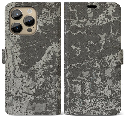 【南山城（京都府）】地図柄iPhoneケース（手帳タイプ）モノトーン・iPhone 14 Pro Max 用