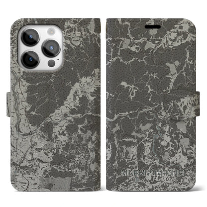 【南山城（京都府）】地図柄iPhoneケース（手帳タイプ）モノトーン・iPhone 14 Pro 用