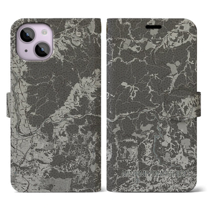 【南山城（京都府）】地図柄iPhoneケース（手帳タイプ）モノトーン・iPhone 14 用