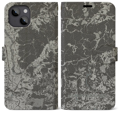 【南山城（京都府）】地図柄iPhoneケース（手帳タイプ）モノトーン・iPhone 14 Plus 用