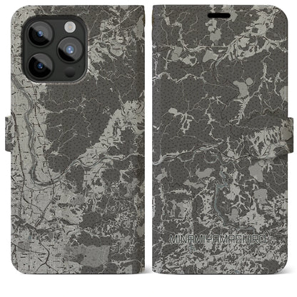 【南山城（京都府）】地図柄iPhoneケース（手帳タイプ）モノトーン・iPhone 15 Pro Max 用