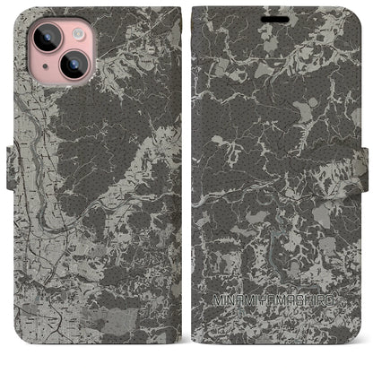 【南山城（京都府）】地図柄iPhoneケース（手帳タイプ）モノトーン・iPhone 15 Plus 用