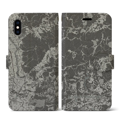 【南山城（京都府）】地図柄iPhoneケース（手帳タイプ）モノトーン・iPhone XS / X 用