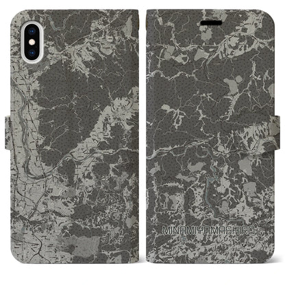 【南山城（京都府）】地図柄iPhoneケース（手帳タイプ）モノトーン・iPhone XS Max 用