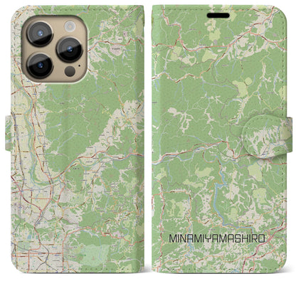 【南山城（京都府）】地図柄iPhoneケース（手帳タイプ）ナチュラル・iPhone 14 Pro Max 用