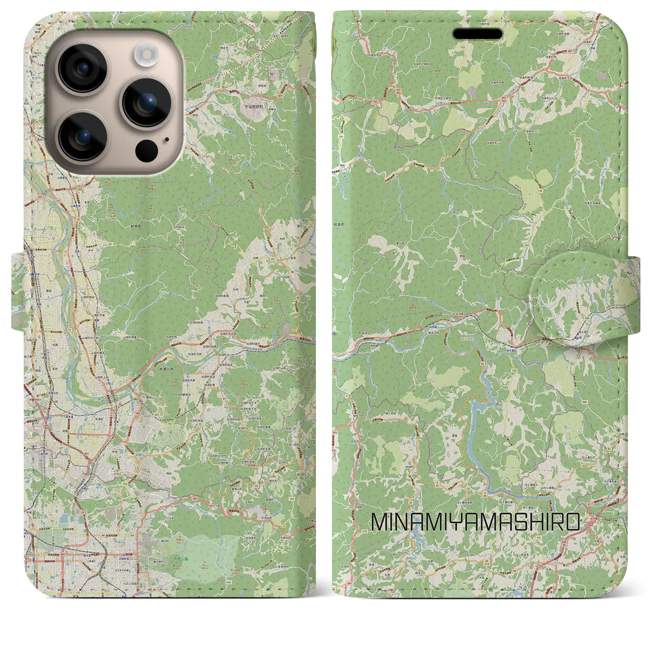 【南山城（京都府）】地図柄iPhoneケース（手帳タイプ）ナチュラル・iPhone 16 Plus 用