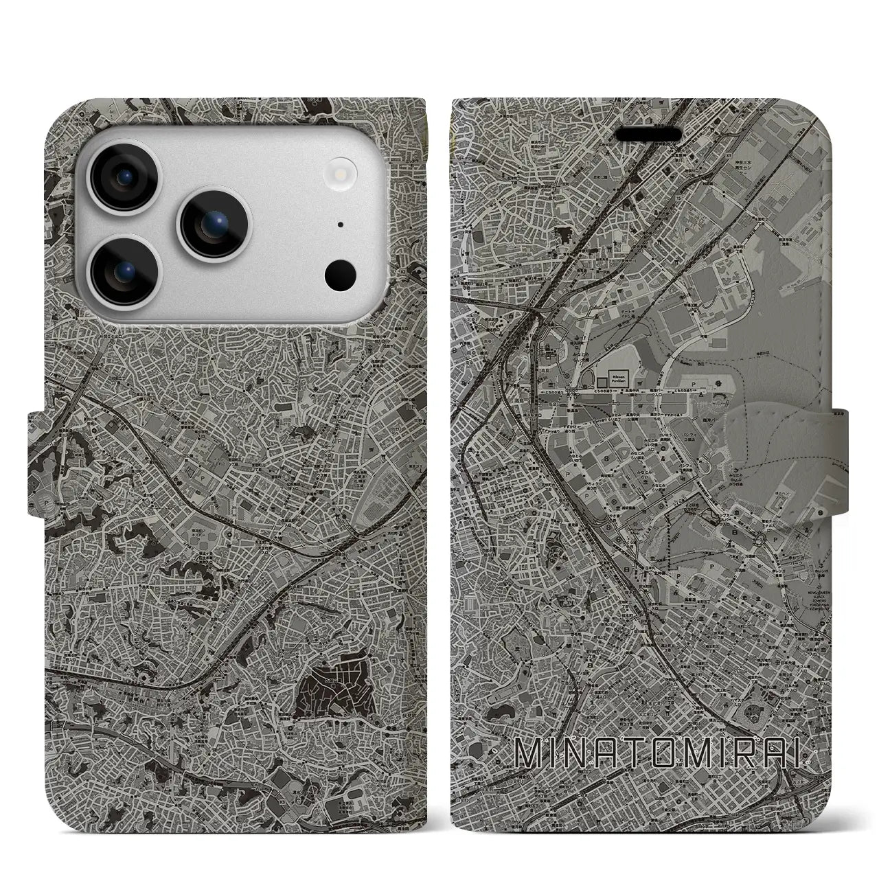 【みなとみらい（神奈川県）】地図柄iPhoneケース（手帳タイプ）