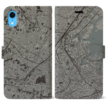 【みなとみらい（神奈川県）】地図柄iPhoneケース（手帳タイプ）モノトーン・iPhone XR 用