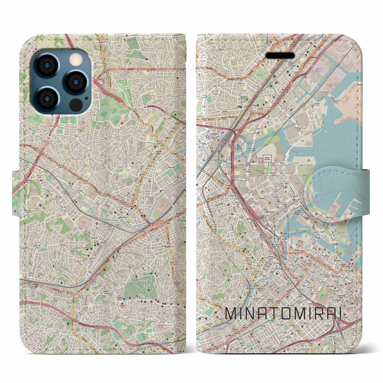 【みなとみらい（神奈川県）】地図柄iPhoneケース（手帳タイプ）