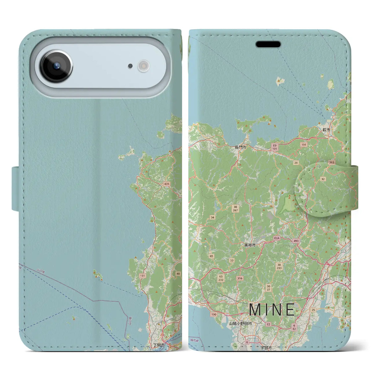 【美祢2（山口県）】地図柄iPhoneケース（手帳タイプ）ナチュラル・iPhone 18 Pro Max / 17 Pro Max 用