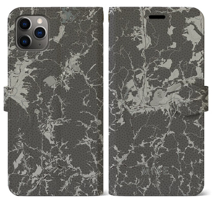 【美祢（山口県）】地図柄iPhoneケース（手帳タイプ）モノトーン・iPhone 11 Pro Max 用