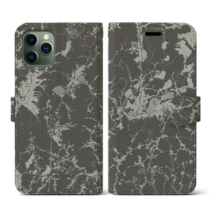 【美祢（山口県）】地図柄iPhoneケース（手帳タイプ）モノトーン・iPhone 11 Pro 用