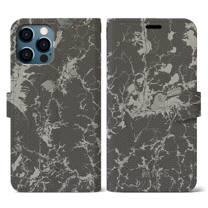 【美祢（山口県）】地図柄iPhoneケース（手帳タイプ）モノトーン・iPhone 12 / 12 Pro 用