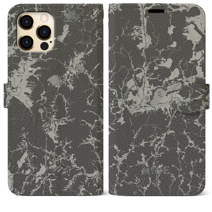 【美祢（山口県）】地図柄iPhoneケース（手帳タイプ）モノトーン・iPhone 12 Pro Max 用